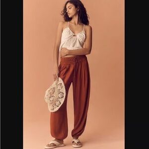 Anthropologie by Anthropologie Linen Smocked Balloon Cedar Pants Size XS